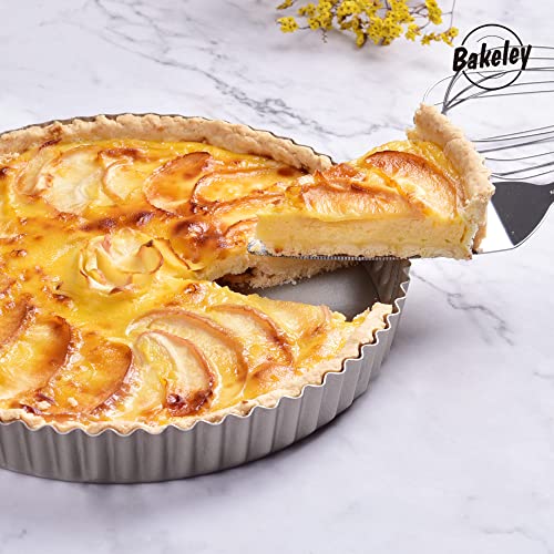 Bakeley 10-Inch Round Tart Pan with Loose Removable Bottom, Non-Stick Carbon Steel Quiche Pan for Oven Baking (Champagne Gold)