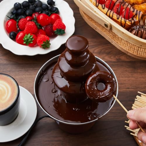 3 Tier Electric Chocolate Fondue Fountain Machine with 200 Bamboo Skewers