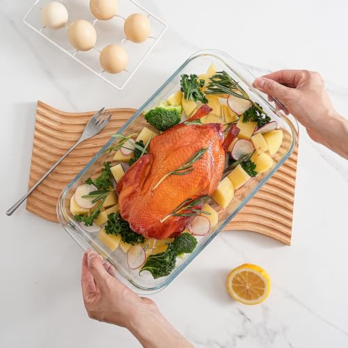 High Borosilicate Glass Baking Tray 3-Piece Set, 2.3 Quarts+1.6 Quarts+1.0 Quarts Rectangular Glass Baking Dish Container for Microwave and Oven, Suitable for Cooking, Baking Bread, Cakes and Meals