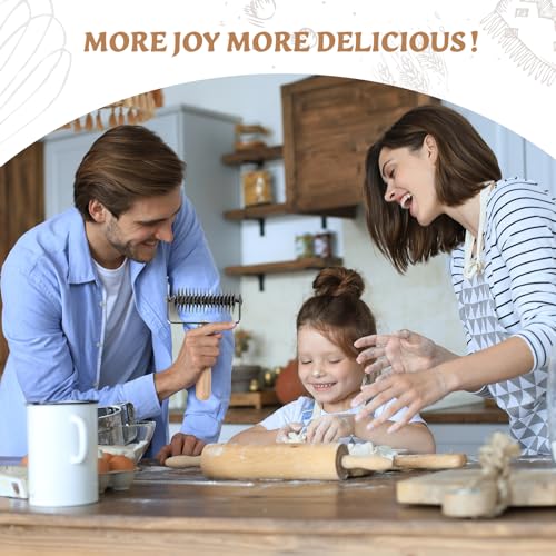 JuyVerq Pastry Lattice Roller Cutter, Stainless Steel Lattice Dough Cutter Wood Handle, Professional Pastry Crust Cutter, Household Time-Saver Cutting Tool Pie Bread Beef Wellington Pizza