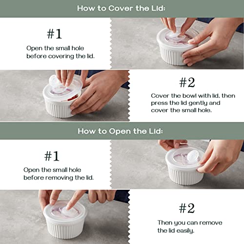 DOWAN 6 oz Ramekins with Lids Oven Safe for Creme Brulee Souffle, Ceramic Custard Cups for Baking, Small Bowls for Pudding Dip Ice Cream, Set of 6, Vibrant Colors