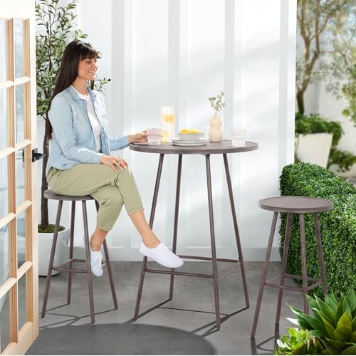 Best Choice Products 3-Piece Patio Dining Set, Bar Height, Outdoor Bistro Set, Outdoor Round Bar Table w/ 2 Bar Stools, Steel - Taupe