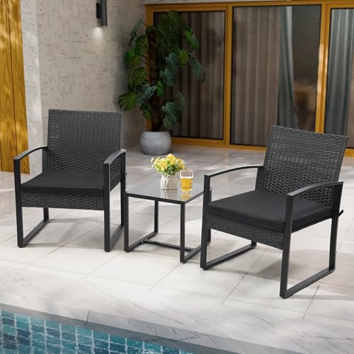 Murago Outdoor 3-Piece Wicker Bistro Set, Patio Conversation Set