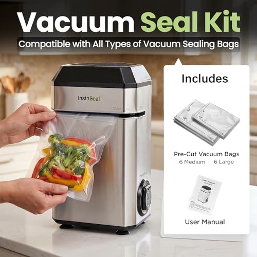 InstaSeal Upright Vacuum Sealer for Food with 12 Bags