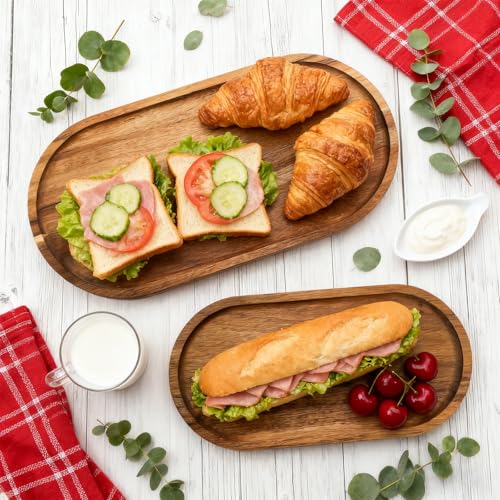 Elsjoy Set of 2 Acacia Wood Serving Trays, Long Wooden Serving Platter Oval Charcuterie Board Set for Home Decor, Fruit, Cheese, ๐๐" ๐ฑ๐" ๐๐ง๐ ๐๐" ๐ฑ๐.๐"