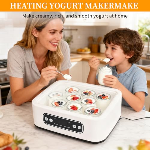 Homemade Greek yogurt comes with 9 jars, temperature control and intelligent timer, multi-purpose rice wine, fermentation, natto, etc (White)