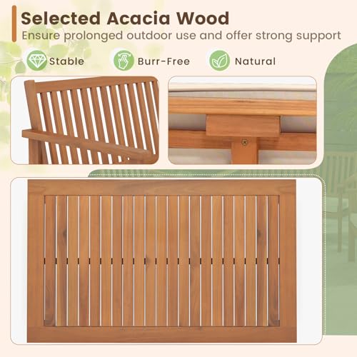 Tangkula 4 Piece Patio Wood Furniture Set, Acacia Wood Sofa Set w/Loveseat, 2 Chairs & Coffee Table, Soft Seat Cushions, Outdoor Wood Furniture Set for Porch, Yard, Balcony (Off White), OneSize