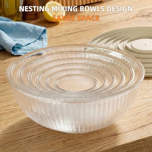 Jelife Glass Mixing Bowls with Lids Sets - 6 Packs Size: 5.9-3.7-2.1-1-0.5-0.2QT, Borosilicate Nesting Glass Bowls Containers for Baking,Salad,Meal Prep,Serving,Food Storage,BPA Free & Dishwasher Safe