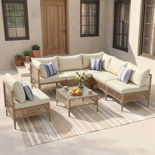 FHFO 7 Piece Patio Furniture Set, Outdoor Wicker Sectional Sofa Set
