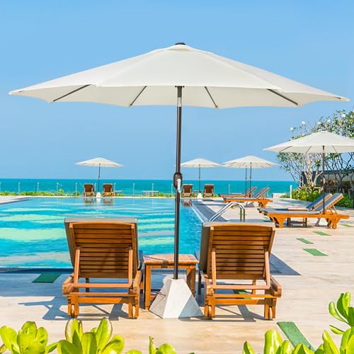 Blissun 9' Outdoor Patio Umbrella, Outdoor Table Umbrella, Yard Umbrella, Market Umbrella with 8 Sturdy Ribs, Push Button Tilt and Crank (Creamy White)
