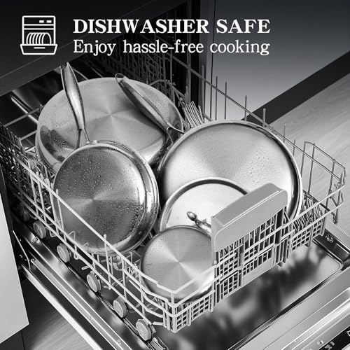 EWFEN Stainless Steel Cookware Set, 3 Ply 17 Piece Stainless Steel Pot and Pan Set, Oven Dishwasher Safe | Induction Compatible Frying Pans, Saucepans, Saute Pan & Stock Pot, PFOA, PTFE & PFOS Free