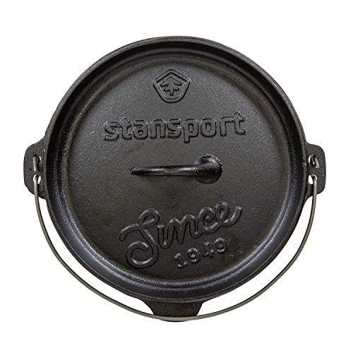 Stansport's Cast Iron Dutch Oven with Lid (16023) - Large 4 Quart Capacity, Durable Cast Iron Construction, Perfect for Outdoor Cooking, Home Kitchen and Camping Trips, Flat Bottom Design