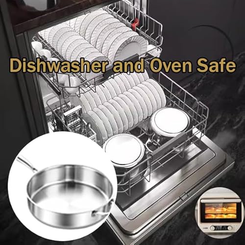 Toutrop Tri-Ply Stainless Steel 8 Quarts Sauté Pan with Lid,13 Inch Induction Deep Frying Pan,Large Skillet, Dishwasher And Oven Safe,Detachable Handle