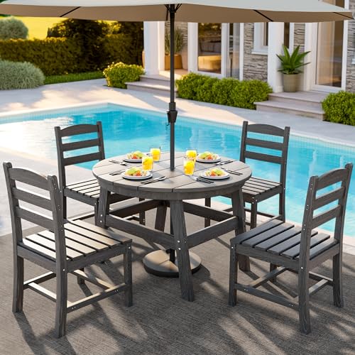 PamapicLife Patio Dining Set, 5-Piece HDPE Outdoor Dining Set for 4, Grey