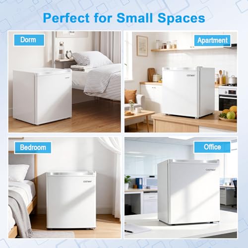 COSTWAY 1.7 Cu.Ft Mini Fridge, Compact Refrigerator w/Chiller Compartment, Adjustable Thermostat, Reversible Single Door & Low Noise, Small Refrigerator for Dorm, Office, Bedroom & Apartment (White)