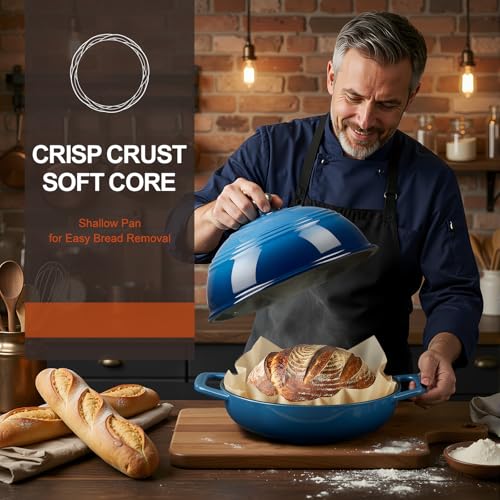 Overmont Enameled Cast Iron Bread Oven - 6QT Bread Dutch Oven for Sourdough Baking - Bread Pot with Dome Lid Cotton Potholders & Cookbook - Multi-Functional Bread Pan For Baking Frying Roasting