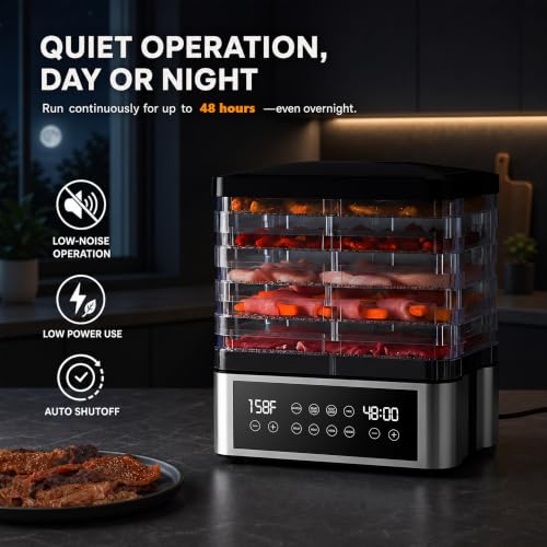 Food Dehydrator Machine with One-Touch Food Presets, 5 Stackable Drying Trays, 48H Digital Timer, 95-167°F Temperature Control, Compact BPA-Free Dehydrator for Jerky, Fruit, Herbs & Dog Treats