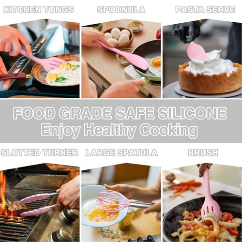 Umite Chef 22-Piece Silicone Cooking Utensils Set, Heat Resistant & Dishwasher Safe Kitchen Tools, Non-Scratch Spatula Set for Nonstick Cookware (Pink)