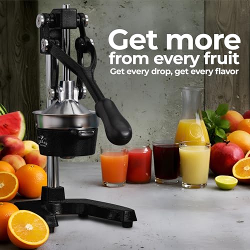 Zulay Kitchen Cast Iron Juicer - Heavy Duty Manual Juicer with Detachable Strainers for Easy Cleaning, Orange Juice Press for Citrus Fruits, Perfect for Bartenders, Juice Lovers & Health Enthusiasts