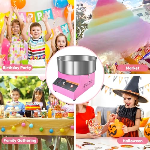 Cotton Candy Machine Commercial, Ajgvq Upgraded 1000W Efficiently Cotton Candy Maker with Stainless Steel Bowl, Bowl Cover, Sugar Scoop, Easy & Safe to Use, Candy Floss Maker for Home, Party, Festival