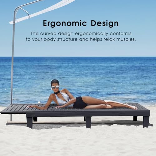 EasyUp Resin Chaise Lounge Chairs with 5-Position Backrest, UV & Fade-Resistant, Waterproof for Garden, Pool, Beach & Patio (Set of 1-Black)