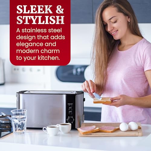 Elite Gourmet 2-Slice Slim Toaster, 1 Long Slot, Extra-Wide, Warming Rack