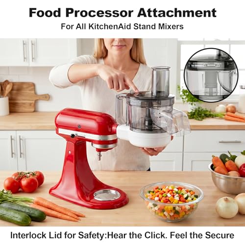 Food Processor Attachment for KitchenAid, 5-in-1 Vegetable Chopper & Dicer with Stainless Steel Blades, Includes Dicing, Slicing, Shredding, Strip Cutting, Sauce Discs and Storage Case by Focollk