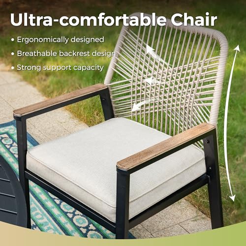 MIXPATIO 5 Pieces Round Outdoor Dining Set for 4, Patio Dining Set Wicker Rattan Chairs with Soft Cushion and 42" Round Table with Umbrella Hole, Round Patio Table and Chairs for Backyard Porch