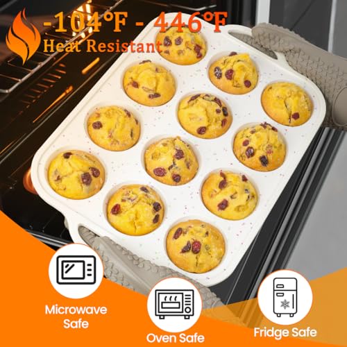 Silicone Muffin Pans for Baking, with Metal Reinforced Frame 2.8 Inch Regular Size Silicone Molds Nonstick 12 Cups for Baking Homemade Muffins, Cupcakes, Egg Bites 2 Pack Dishwasher Safe BPA Free