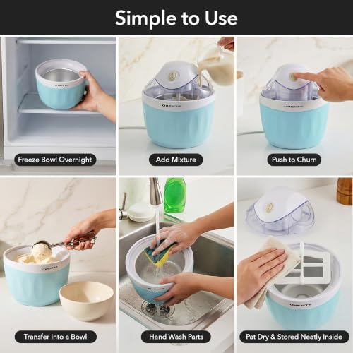 OVENTE Electric Ice Cream Maker, 1QT Freezer Bowl, Blue ICM110BL