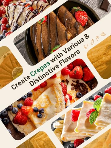 Electric Crepe Maker Machine, Homcozy Instant Crepe Maker with Handle, 8 Inch Non-Stick Coating Crepe Pan, Auto Temperature Control for Crepes, Pancakes, Bacon, Tortilla