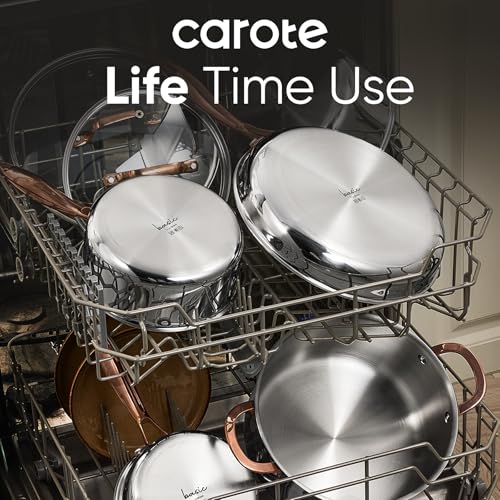 CAROTE 8 Qt Tri-Ply Stainless Steel Stockpot, Non-Toxic Stock Pot with Lid, Soup Pot for Pasta, Even Heating, Oven Safe, Induction, Ceramic and Gas Cooktops Compatible, Sliver, Mothers Day Gifts