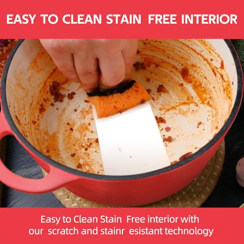 4 Quart Dutch Oven Enameled Cast Iron with Lid - Big Dual Handles - Oven Safe up to 500°F - Classic Round Pot for Versatile Cooking Red