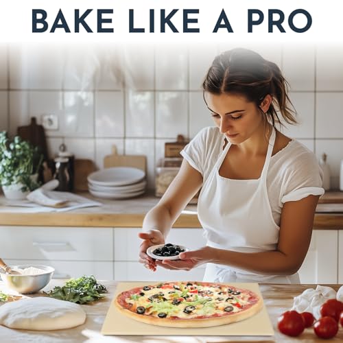 Pizza Stone for Oven Set - 15 x 12 inch Stone for Grill - 3PCS PizzaMaking Accessories - Large Pizza Oven Stones - Baking Stones for Bread and Pizzas
