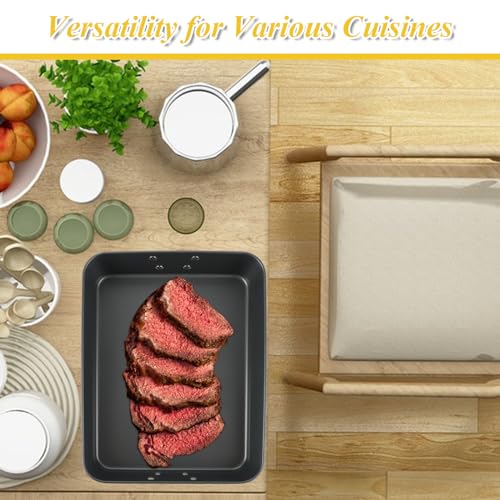 CYEAH 2 Pack Lasagna Pan Deep Baking Pan for Oven, 13.7 in & 16 inch Baking Dishes for Oven, Roasting Pan Brownie Pan with Handles, Nonstick Rectangle Cake Pans Sets for Baking Cooking, Black