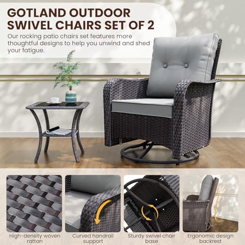 Gotland 9 Pieces Patio Furniture Set with 2 Swivel Chairs, 7-Seater Patio Furniture in 4 Combinations with Wide Armrests 29.5'' High Backrest, Wicker Outdoor Sectional for Deck Garden Pool Gray