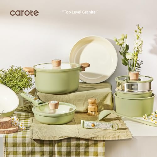 CAROTE 25-Piece Ceramic Cookware Set, Nonstick Pots and Pans Set with Detachable Handle, Non-Toxic Kitchen Cooking Set, Dishwasher & Oven Safe, Induction Compatible, PFAS Free