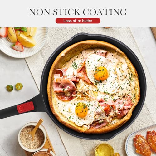 Bobikuke 10 Inch Deep Frying Pan with Lid, Non Stick Frying Pans Saute Pan, Nonstick Skillet Cooking Pan Kitchen Pans, Compatible with All Stoves, Detachable Handle, Oven Safe, PFOA Free, Red (4 Qt)