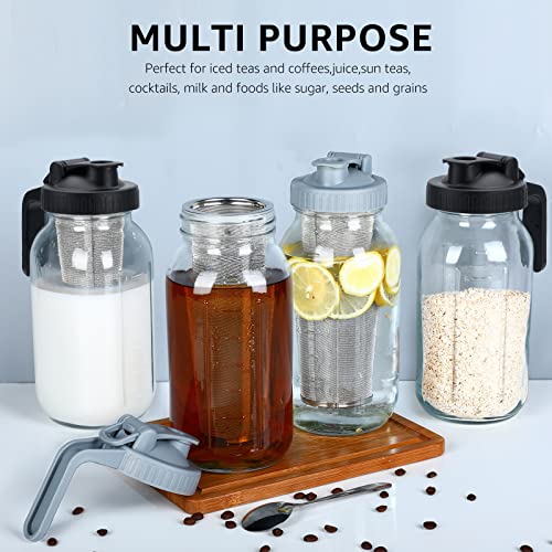 Cold Brew Mason Coffee Maker - 64oz Iced Coffee Pitcher with Stainless Steel Mixing Spoon & Super Dense Filter 3 Steps Finish Cold Brew Coffee, Classic BPA Free Sturdy Mason jar Pitcher Easy to Clean