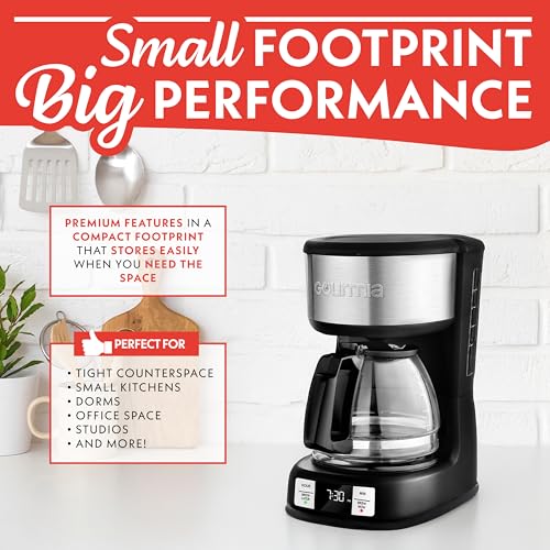 Gourmia Drip Coffee Maker – 5 Cup, One-Touch Brew, Pause & Serve, Adjustable 4 Hr Keep Warm, EZ-View Water Window, Black