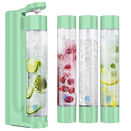 Fizzpod Home Soda Maker | Carbonated Beverage & Sparkling Water Maker | Includes 3 Bottles (32 oz./each) , 3 Caps, 1 Carbonator Cap and Manual | Make Homemade Sparkling Water, Carbonated Juice, Coffee, Tea & Cocktail Drinks Fruit Infused