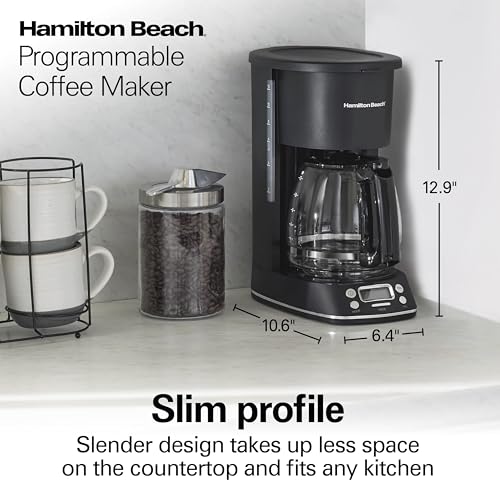 Hamilton Beach 12 Cup Programmable Hot & Iced Coffee Maker, Glass Carafe, Auto-Pause and Pour, 4-Hour Auto Shutoff, Black with Chrome Accents (43690J)