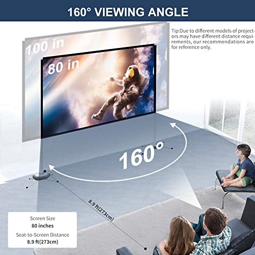 Projector Screen Portable Outdoor Movie: Projection Screens Stand 4K Cinema 80 inch for Camping White