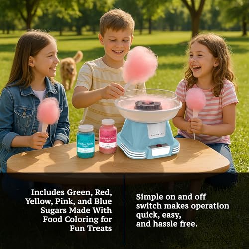 Studio 54 Retro Cotton Candy Machine with 5 Jars (11oz Each) Floss Sugar, 50 Paper Cones, Easy Cleanup Cotton Candy Maker, Durable Retro Design, Makes 20–30 Servings per Jar, BPA & Lead Free