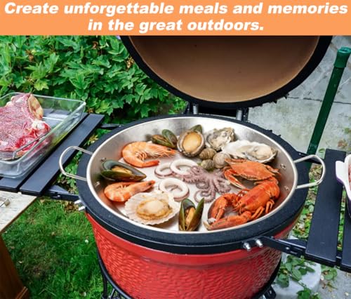 Stainless Steel Paella Pan with Handles, 18.5in Round Grill Griddle for TIKI Solo Stove Cuisinart Fire Pit Kamado Charcoal Grill Weber Kettle and More, Oven and Induction Safe for Indoor & Outdoor Use