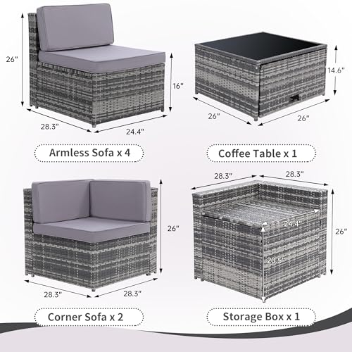 KROFEM 8 Piece Patio Furniture Set, Outdoor Modular Conversation Set