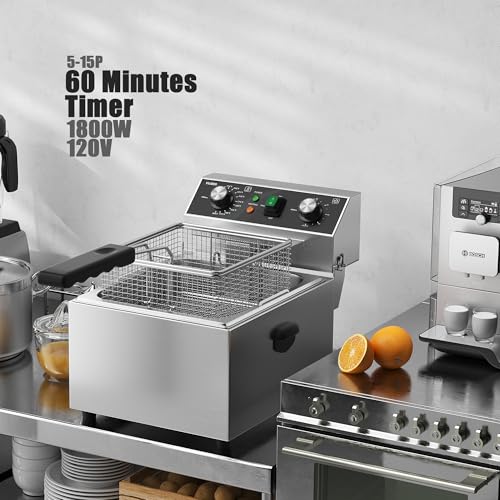 Electric Deep fryer Stainless Steel Deep Fryer with Basket & Lid Capacity 10L(10.5QT) Electric Countertop Fryers for Home Kitchen and Restaurant with 60 Minute Timer, 1800 Watts, 120V