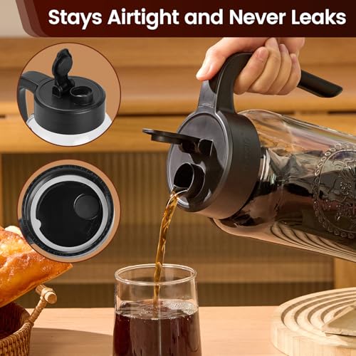 Spreccio Cold Brew Coffee Maker Glass, Airtight & Leakproof Mason Jar Pitcher with Cold Brew Filter, 64 oz Glass Pitcher with Lid for Iced Coffee, Lemonade, Ice Tea