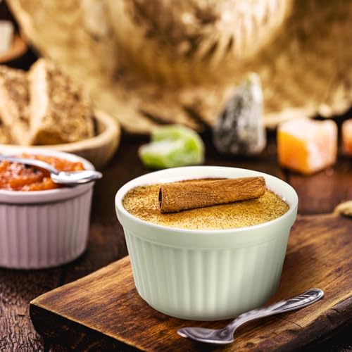 Ramekins with Lids 8 Oz - Set of 6, Ceramic Souffle Creme Brulee Ramekins with Covers, Colorful Custard Cups for Baking, Ceramic Custard Cups Safe and Dishwash Safe