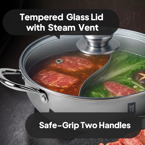 KOTO 304 Stainless Steel Divided Hot Pot – 11”, 4.5L Shabu Shabu Pot with S-Shaped Divider for Spicy & Mild Broths (Double-Sided)